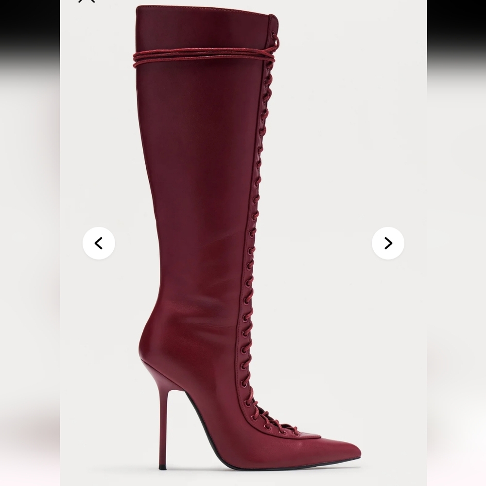 Burgundy Lace Up Boots - Picture 5 of 6